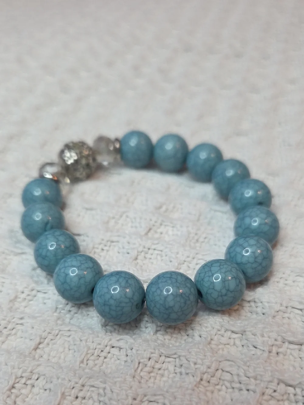 Blue Beaded Stretch Bracelet with Silver Accent